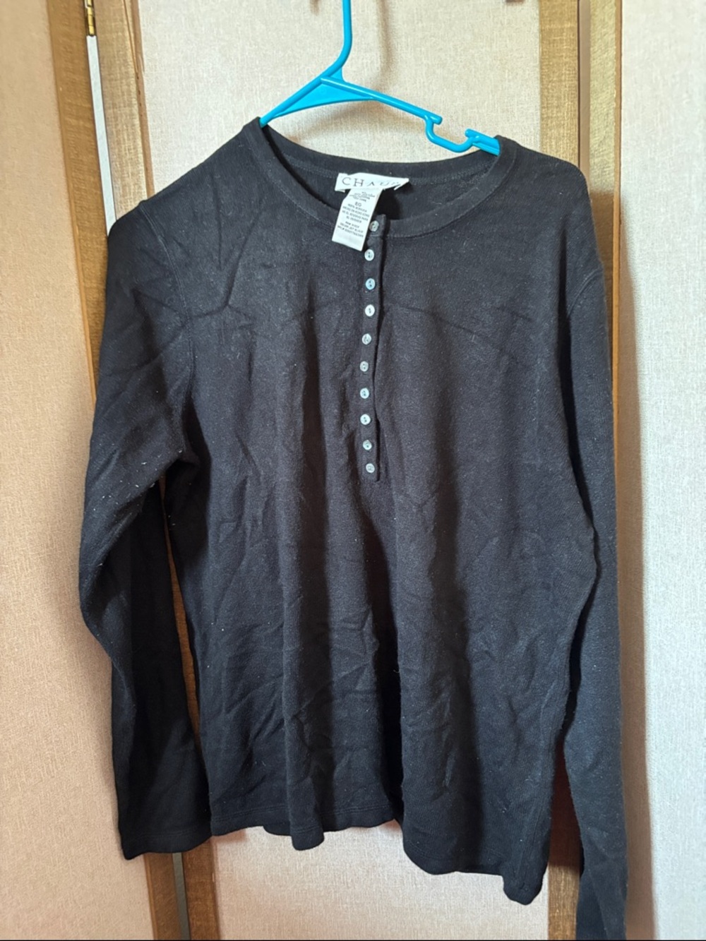 Chaps Black Long-Sleeve Henley Button-Front Sweater XL